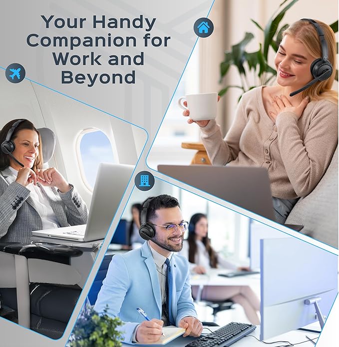 TREBLAB C7-Pro Wireless Bluetooth Headset, 45H Playtime, Bluetooth 5.3, 40mm Drivers, Type-C Fast Charging, IPX4 Waterproof, Wireless Headset with Mic for Work, Home Office, Calls, Laptop, PC