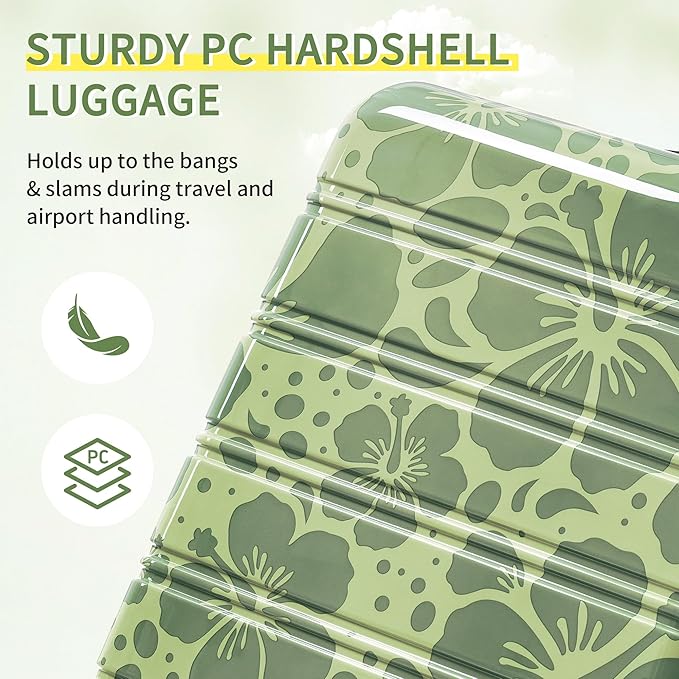 Merax Luggage Sets 3 Piece, Hardside Suitcase Set with Spinner Wheels, Lightweight Printing Luggage Carry on,20+24+28 IN,Green