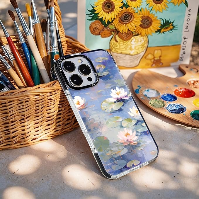 for iPhone 16 Case, Impressionist Water Lily Scene, Military-Grade Drop Protection, Cute Soft Slim TPU Protective Cover with Camera Lens Protection for Women & Girls