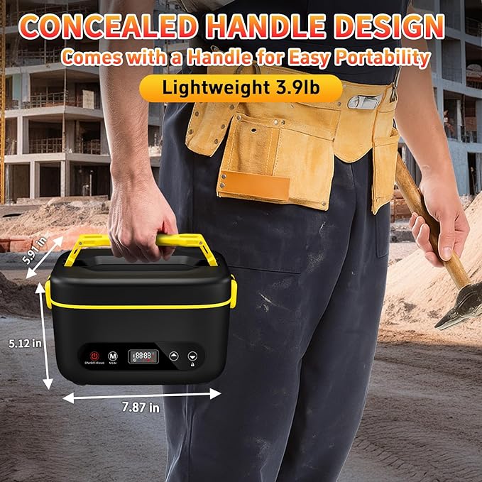 Cordless Electric Lunch Box,24000mAh Heated Lunch Box Battery Powered with Automatic Heating, 5Cups Portable Food Warmer,Multi-Mode Automatic Heating with an Insulated Bag and Utensils