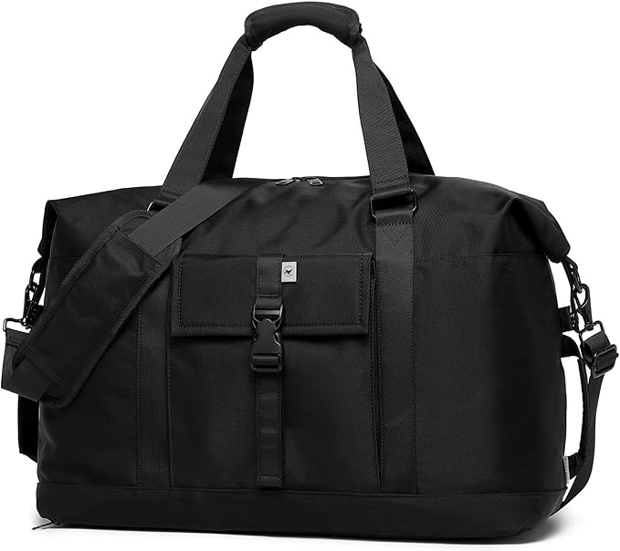 SUNNY BIRD Duffel with Utility Pouch, 40L Weekender Overnight Bag with Shoe Compartment for Travel and Sports (Black)