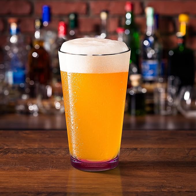 DISCOUNT PROMOS Arc Pint Glass 16 oz. Set of 10, Bulk Pack - Beer Glasses, Heavy Duty Drinkware - Pink