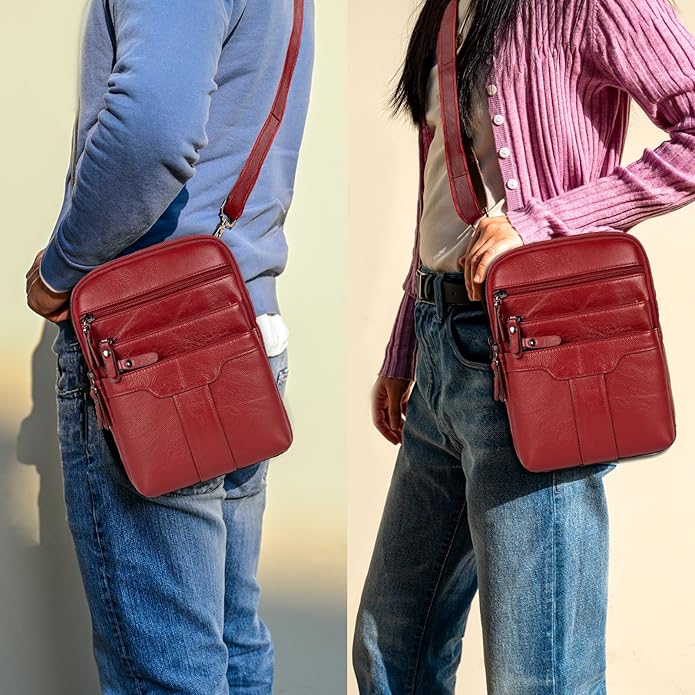 Leather Messenger Bag for Men, Small Leather Sling Shoulder Bag Messenger Pack for Men, Man Purse