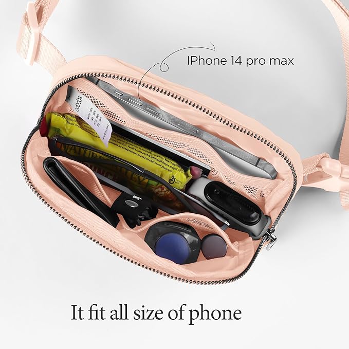 ODODOS Unisex Mini Belt Bag with Adjustable Strap Small Fanny Pack for Workout Running Traveling Hiking, Pale Coral