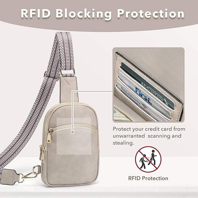 Yarnic Anti Theft Small Crossbody Sling Bags for Women Men, RFID Crossbody bags Vegan Pu Leather Travel Cross Body Purses, Chest Bag with Adjustable Strap (Misty Grey)