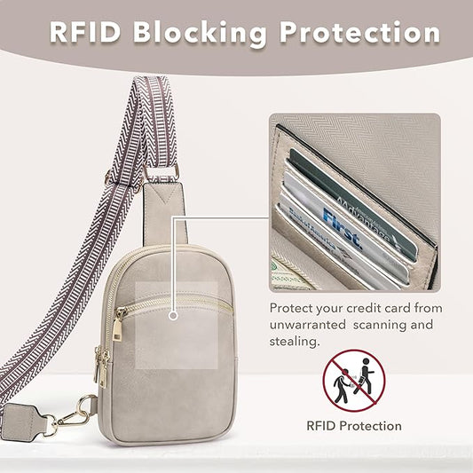 Yarnic Anti Theft Small Crossbody Sling Bags for Women Men, RFID Crossbody bags Vegan Pu Leather Travel Cross Body Purses, Chest Bag with Adjustable Strap (Misty Grey)