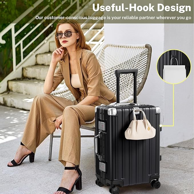 Krute Carry On Luggage 20 inch Aluminum Frame Suitcase with Spinner Wheels No Zipper Hardshell PC+ABS Luggages TSA Lock Zipperless Suitcases