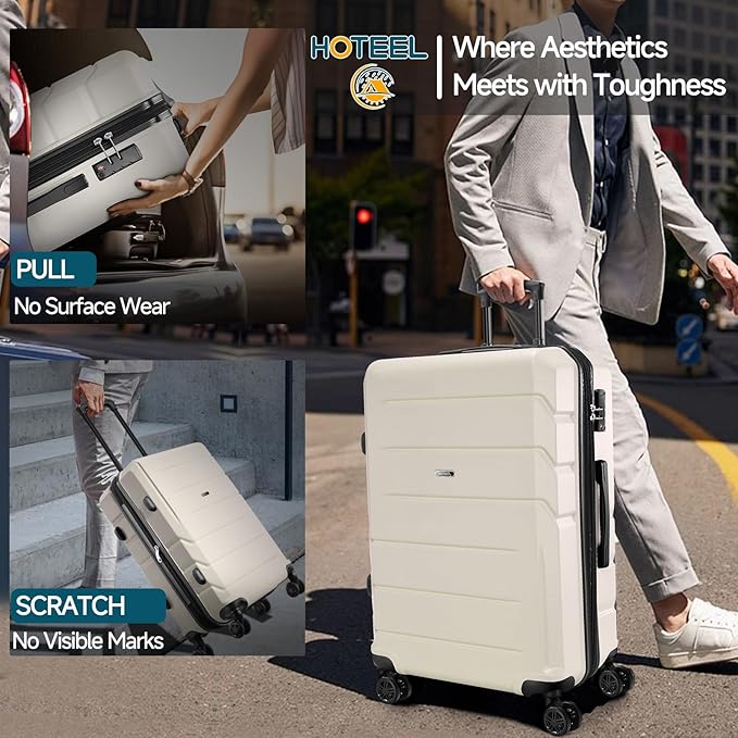 Hoteel Luggage Sets 3 Piece, ABS+PC Hard Shell Expandable Suitcases with Wheels, TSA Aproved Lock and Carry on Bags, Travel Suit Case Set for Men and Women, (3-Piece, Beige)