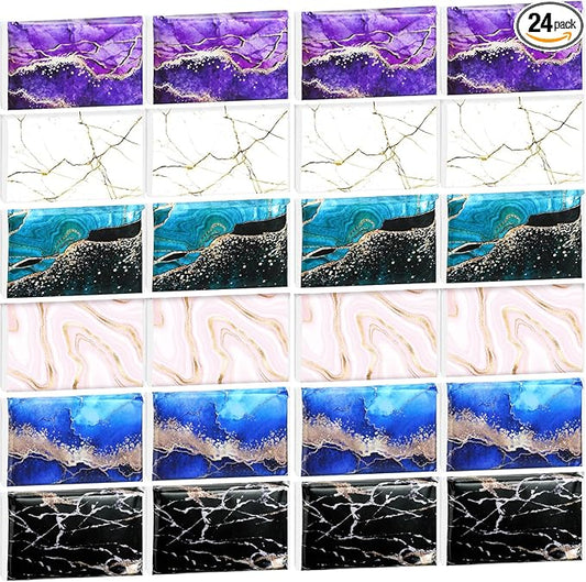 24 Packs Travel Size Tissue Pocket Slim Pack Facial 3 Ply Wallet Size Pocket Tissues for Travel Wedding Party Favors, 6 Styles(Marble Print)