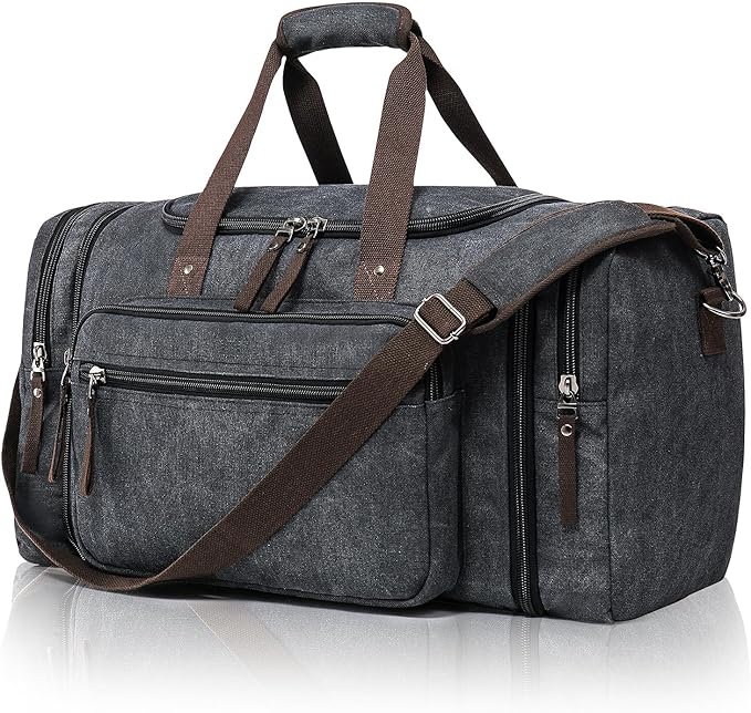 Canvas Expandable Duffle Bag for Men Traveling, Luggage Travel Bag Weekender Overnight Bag,Mens Gym Carry on Duffel Bags