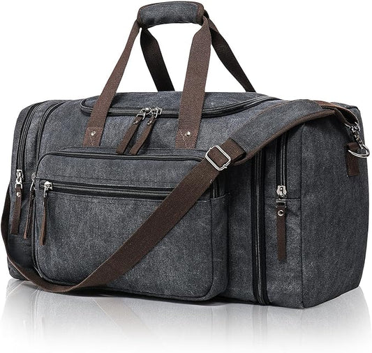 Canvas Expandable Duffle Bag for Men Traveling, Luggage Travel Bag Weekender Overnight Bag,Mens Gym Carry on Duffel Bags
