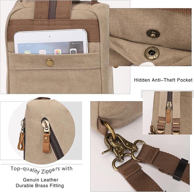 KL928 Canvas Sling Bag Crossbody Bags Small Backpack Pack Travel Purse Convertible Purses for Women Men