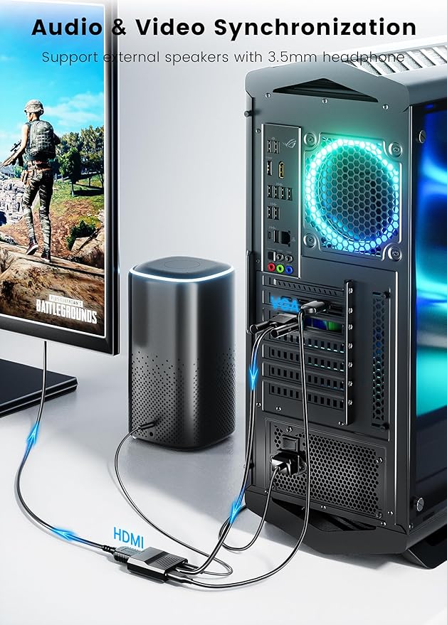 FOINNEX VGA to HDMI Adapter, 1080P Converter with USB Audio from Old Computer/Laptop/Desktop/PC VGA Source to HDMI HDTV/Monitor/Projector/Displayer, 0.33FT