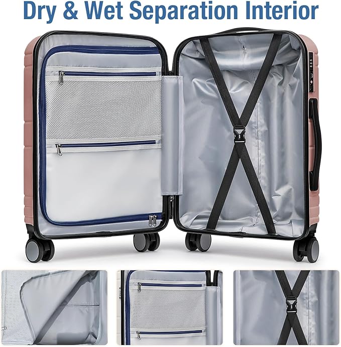 KYME Carry On Luggage 22x14x9 Airline Approved with TSA Lock Hard Shell Carry On Suitcase Lightweight Suitcases with Wheels Small Luggage for Men Women,Carry-On 20 Inch,Rose Gold