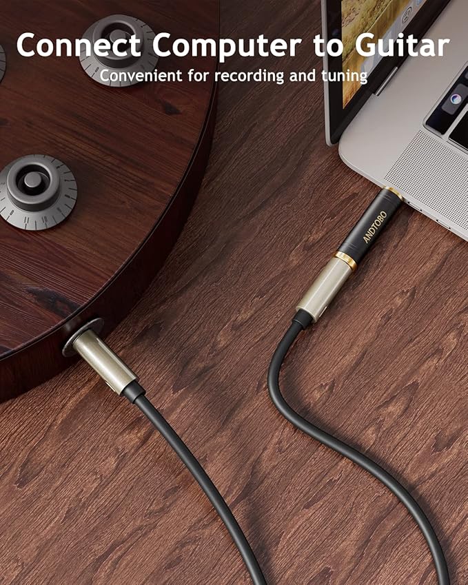 ANDTOBO 1/4'' to 3.5 mm Stereo Pure Copper Headphone Adapter, 3.5 mm(1/8'') Plug Male to 6.35 mm (1/4'') Jack Female Stereo Adapter for Headphone, Amp Adapter, Black 2-Pack