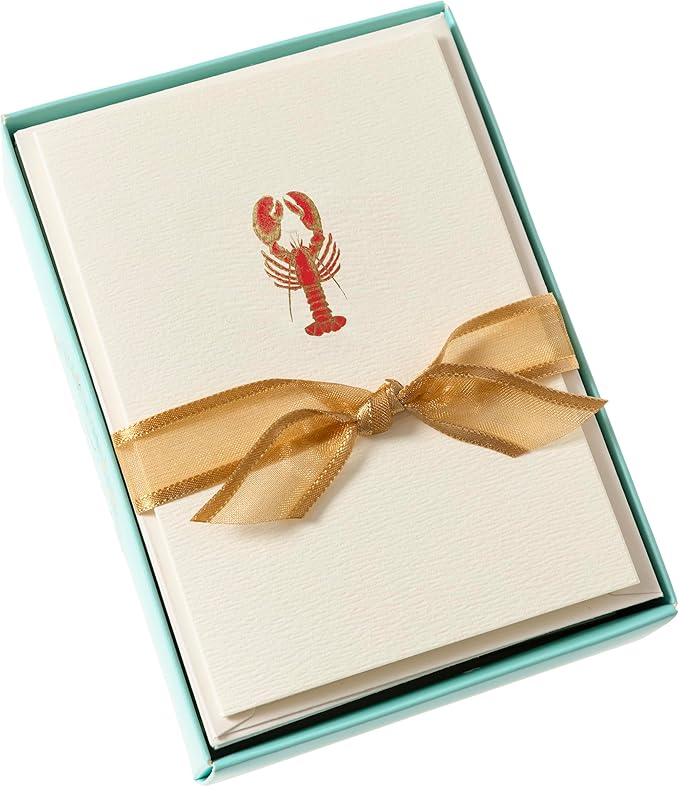 Graphique Lobster Cards, Pack of 10 Cards with Envelopes, All Occasion Greetings, Blank Inside, Gold Foil Embossing, La Petite Press Collection Boxed Set, 3.25" x 4.75"