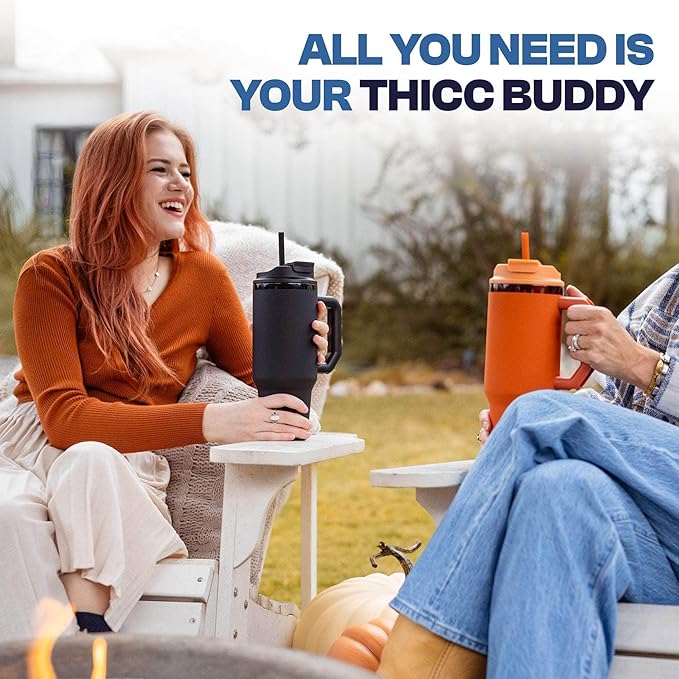 Frost Buddy Thicc Buddy - 16 oz Stainless Steel Vacuum Insulated Tumbler with Lid and Straw for Water - Travel Mug Cupholder Friendly - Gifts for Women Men Him Her (Starlight)