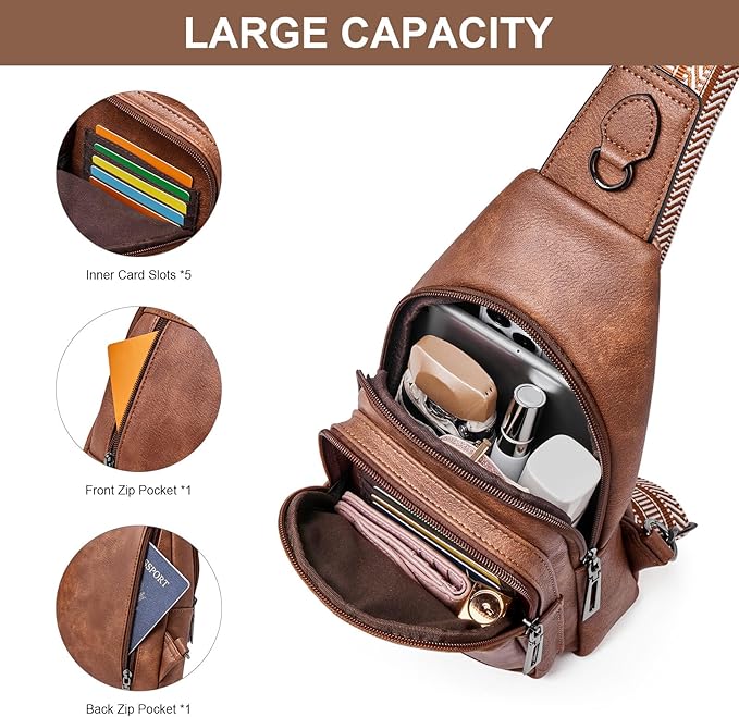 Womens Sling Bag Crossbody Bags for Women Vegan Leather Sling Backpack Daypack Fanny Pack Crossbody Purse Travel