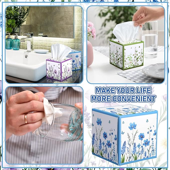 12 Pack Summer Floral Facial Tissues Cube Boxes 600 Sheets 3 Ply Small Square Wildflowers Face Tissues Bulk for Summer Car Bedroom Supplies