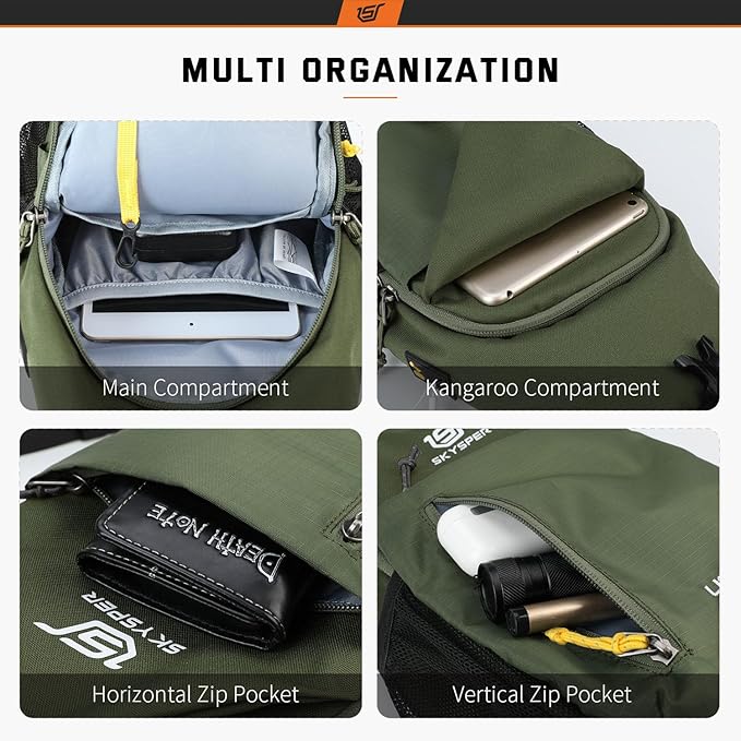 SKYSPER Sling Bag Crossbody Backpack - Chest Shoulder Cross Body Bag Travel Hiking Casual Daypack for Women Men(Army Green)