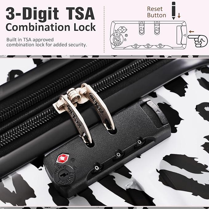 Merax Luggage Sets 3 Piece, Hardside Expandable Suitcase Set with Spinner Wheels, Lightweight Leopard Luggage 20+24+28 IN, Leopard White+Black