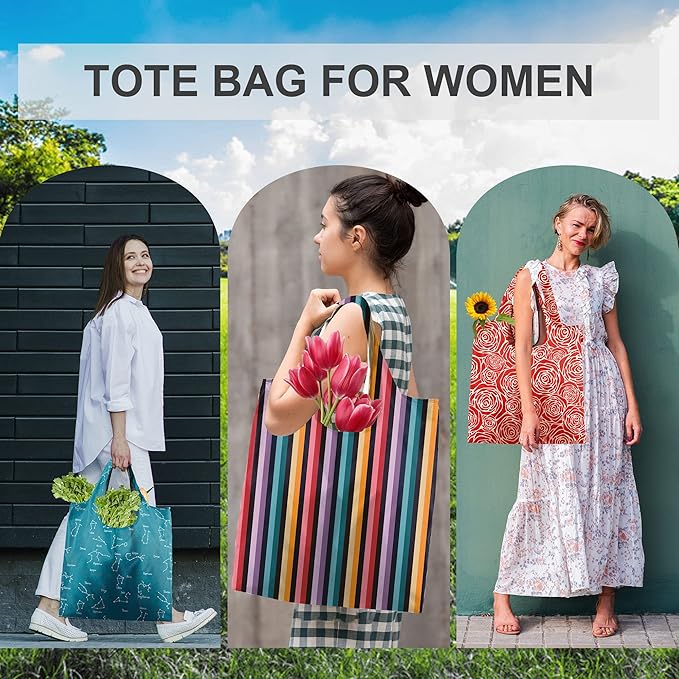 BeeGreen Large Tote Bag 6 Pack Reusable Grocery Bags Foldable - Bulk Machine Washable Ripstop Polyester Fabrics Grocery Bag - Reusable Shopping Bags for Women Travel Storage (Geometry Design)