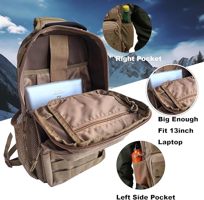 Tactical Shoulder Sling Bag, Small Chest Pack, 13L Backpack for Men Outdoor Sports, Coyote