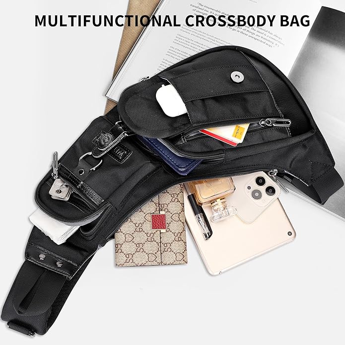 WITZMAN Sling Bag for Men Crossbody Bags Travel Slim Chest Bag One Strap Lightweight Casual Daypack