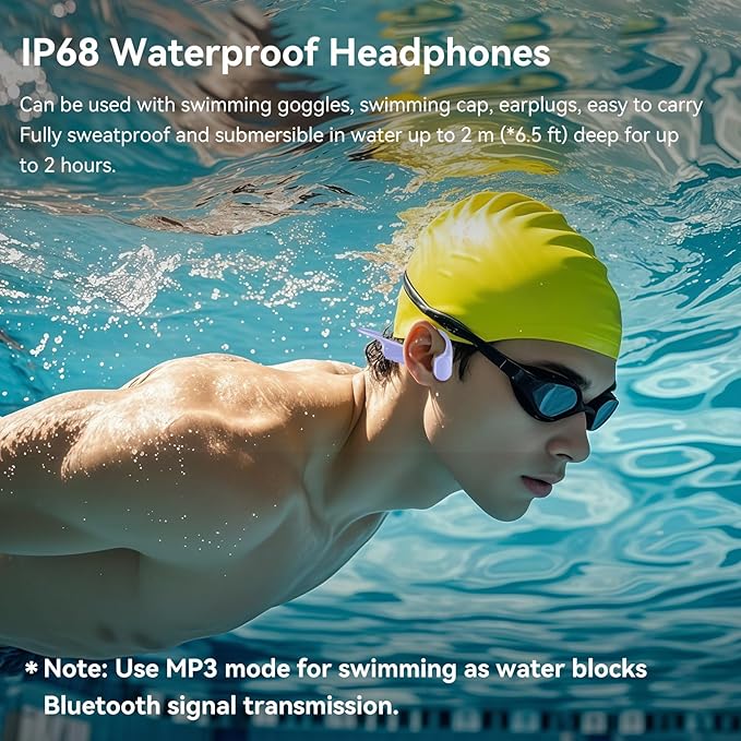 Swimming Headphones IP68 Waterproof, Open Ear Bone Conduction Headphones Bluetooth 5.4 with 32GB MP3 Player, Secure Comfort Underwater Swim Earbuds for Jogging Cycling Fitness-SurfAudio(Purple)