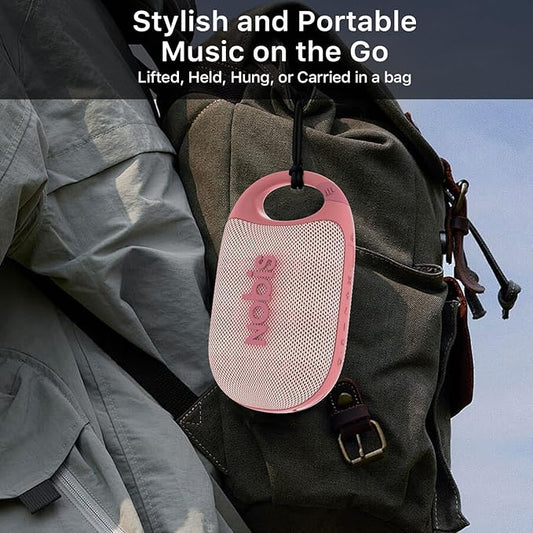 NOBIS Clip N1 Portable Bluetooth Speaker with App, Beat Mode, Up to 24H Playtime, IP68 Waterproof, BT 5.3, HD Sound, Stereo Pairing, Custom EQ, Perfect for Outdoor, Home and Adventure (Pink)
