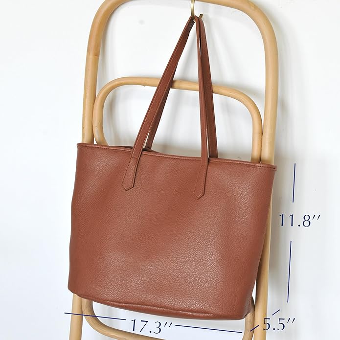 Zipper Tote Bag for Women Soft Vegan Leather Handbag for Work, Travel & Everyday Use