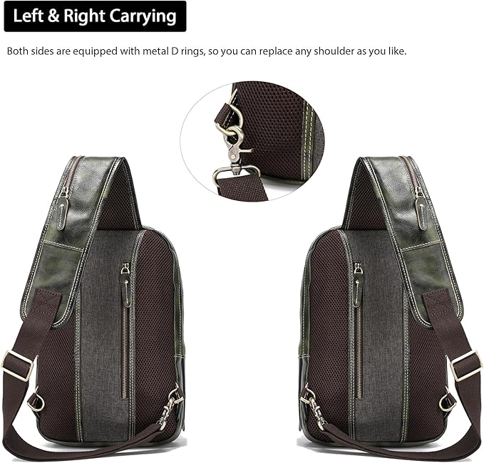 LANNSYNE Full Grain Leather Sling Bag For Men, Crossbody Bag fits 12.9" iPad Crossbody Chest Daypack