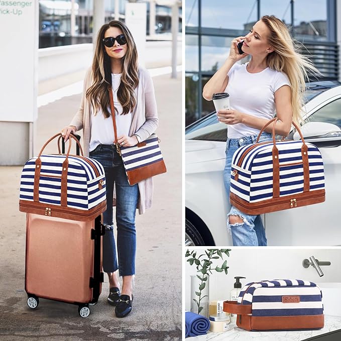 Weekender Bag for Women Canvas Overnight Bag Large Travel Tote Bag Carry on Shoulder Duffle Bag With Shoe Compartment,Perfect for Travel/Daily Use/Birthday Gift …