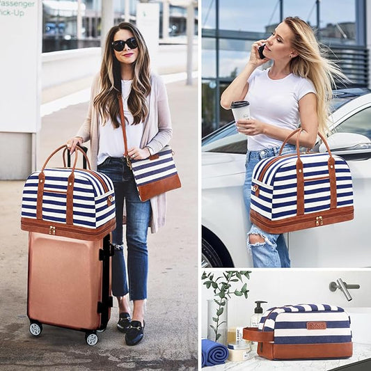 Weekender Bag for Women Canvas Overnight Bag Large Travel Tote Bag Carry on Shoulder Duffle Bag With Shoe Compartment,Perfect for Travel/Daily Use/Birthday Gift …