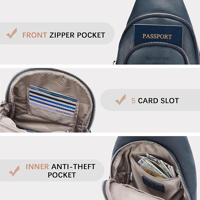 BOSTANTEN Sling Bag for Women Leather Crossbody Bag Vintage Cross Body Purse for Travel with Guitar Strap, Bohemian Style