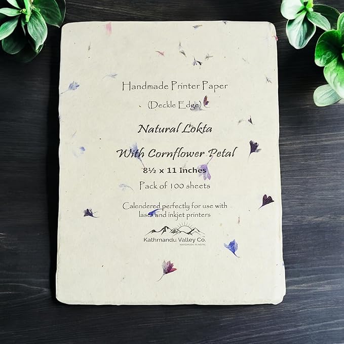 Handmade Lokta Laser and Inkjet Printer Paper with Deckle Edge 8.5x11 Inch Vintage Decorative Specialty Printing Paper (100 Sheets, Cornflower)
