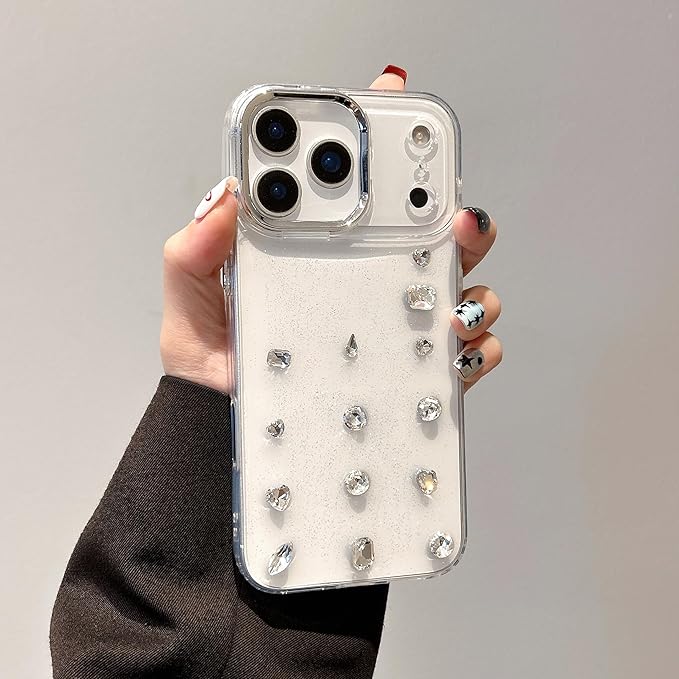 EYZUTAK Case for iPhone 17 Pro Max, Bling Glitter 3D Diamond Phone Case Cute Sparkly Crystal Clear Aesthetic Design Cover Slim Soft Durable TPU Transparent Protective Cover for Women Girls - Crystal