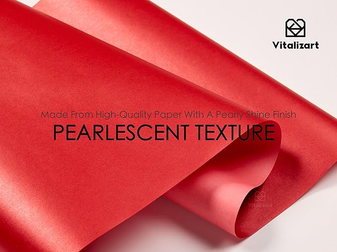 Vitalizart Red Wrapping Paper Set 17" Pearly-Lustre With Silk Like Satin Ribbon & Gift Tags Recyclable Eco-Friendly Christmas Gift Wrapping Birthday Baby Shower Wedding Handmade Crafts 197"(16.4 Ft)