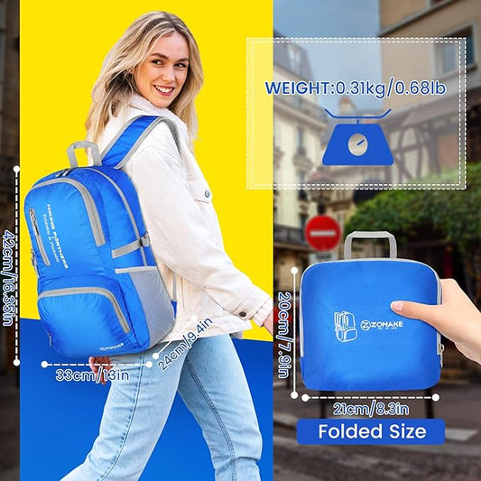 ZOMAKE Lightweight Packable Backpack, 35L Light Foldable Hiking Backpacks Water Resistant Collapsible Daypack for Travel(Dark Blue)