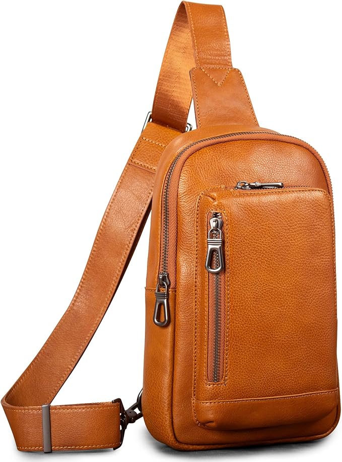 Genuine Leather Sling Bag for Men and Women Crossbody Shoulder Purse Chest Sling Backpack Carry on Casual Daypack