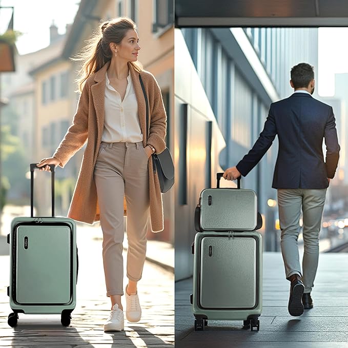 Luggage Sets 3 Piece, 22 Inch Carry on Luggage and 24 Inch Suitcases with Wheels Spinner, Durable Hard Shell Suitcase Set, Expandable Travel Suitcase, Sage Green