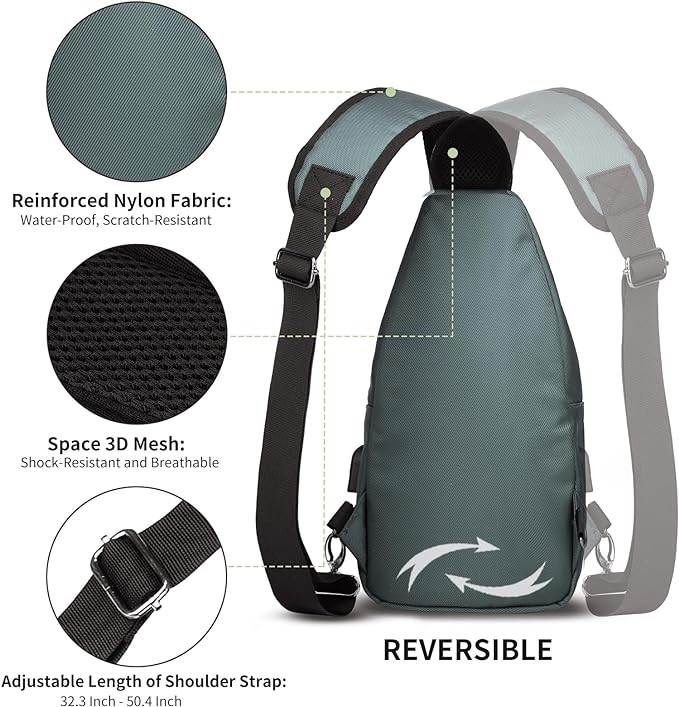 AMJ Crossbody Sling Bag Men Women, Casual Shoulder Backpack, Chest Daypack Satchel for Hiking Travel