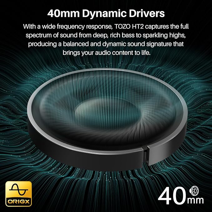 TOZO HT2 Hybrid Active Noise Cancelling Headphones, Wireless Over Ear Bluetooth Headset, 60H Playtime, Hi-Res Audio Custom EQ via App Deep Bass Comfort Fit Ear Cups, for Home Office Travel Blue