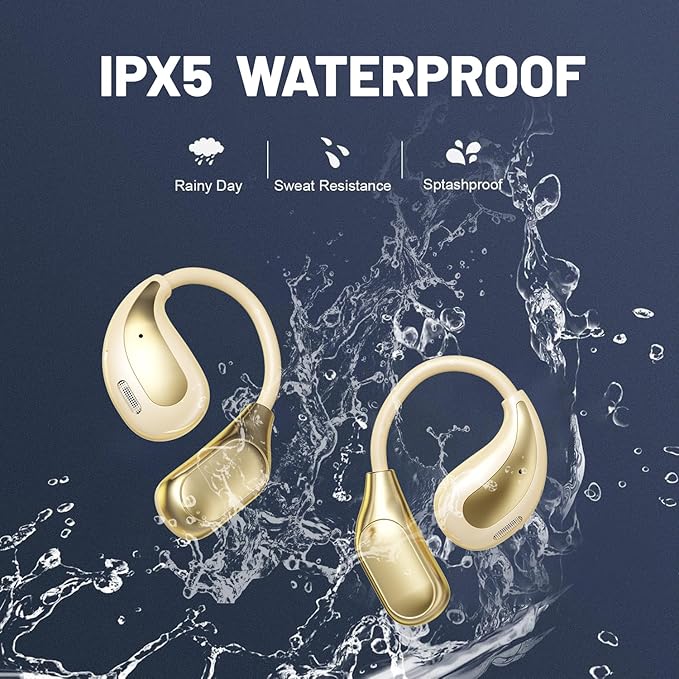 Open Ear Wireless Bluetooth Headphones, Sport Over Headset Built-in Mic, LED Display, Touch Control Earphones, IPX5 Waterproof for Sports Running Driving Cycling (Green)