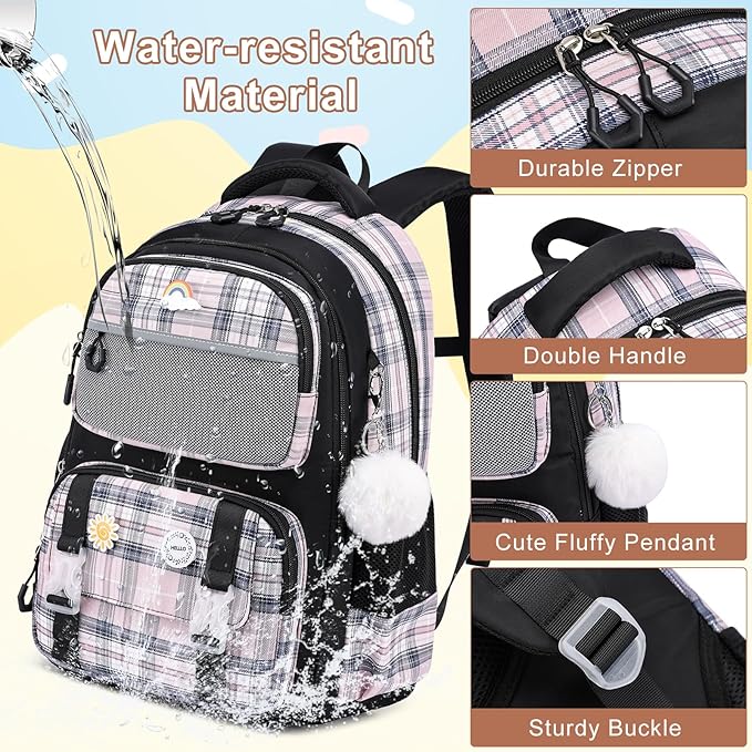 MOMUVO Girls Backpack with Lunch Box, Backpack and Lunch Box Set, School Bags for Girls Kindergarten Elementary Preschool Middle