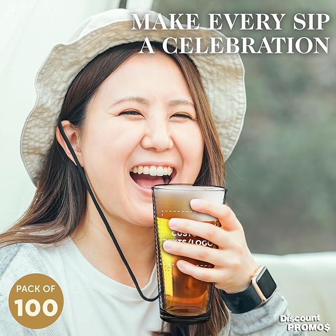 Custom Spiral Pint Glass 16 oz. Set of 100, Personalized Bulk Pack - Beer Glasses, Heavy Duty Drinkware - Black