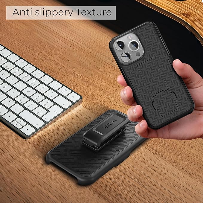 MOTIVE iPhone 14 Pro Holster Case, Belt Clip Shell Combo, Slim Rugged Drop Shockproof Protective Cover with Kickstand (6.1" Pro) | Ranger Series