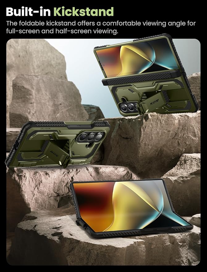 i-Blason Armorbox for Samsung Galaxy Z Fold 7 Case with Stand [Tempered Glass Screen Protector] [Hinge Protection] Full-Body Heavy Duty Rugged Shockproof Protective Case for Z Fold 7 (Green)