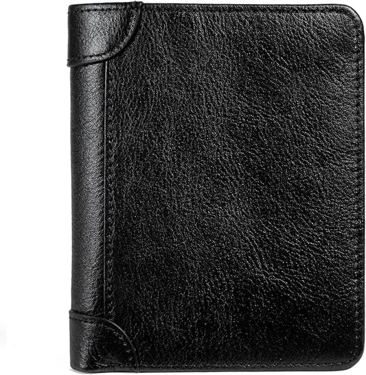 Genuine Leather Wallet for Men, Slim Bifold RFID Blocking with Zipper Coin Pocket, Minimalist Design for Travel and Daily Use (Black)
