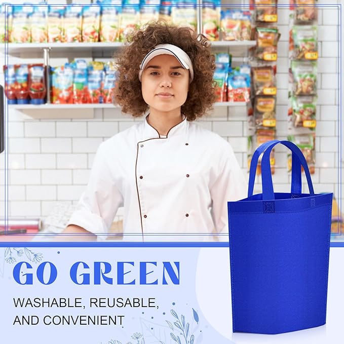 Windyun Reusable Grocery Bags Large Non Woven Shopping Bags with Handle Foldable Portable Tote Carryall Bulk 11.8x6x13.8 Inch